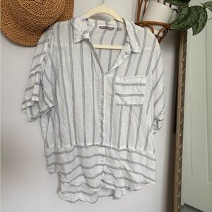 Athleta white striped linen button down